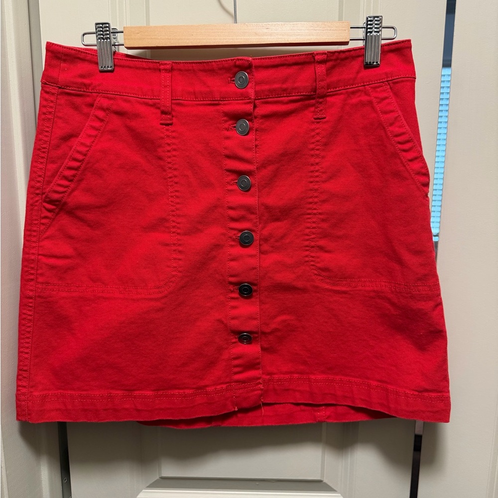 J.Crew Red Button-Front Denim Skirt